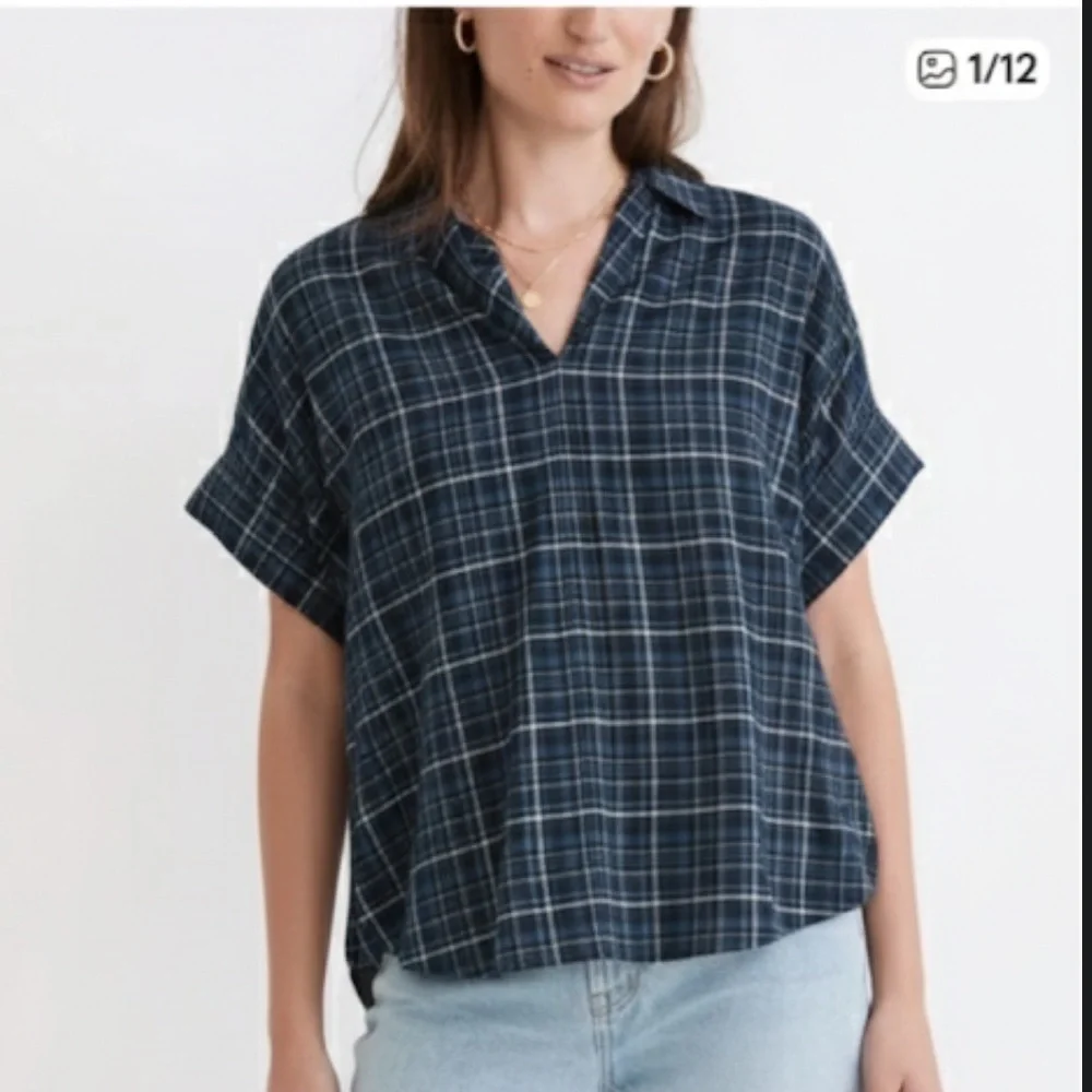 Madewell Swenson pop over baggy shirt short sleeve size XXS